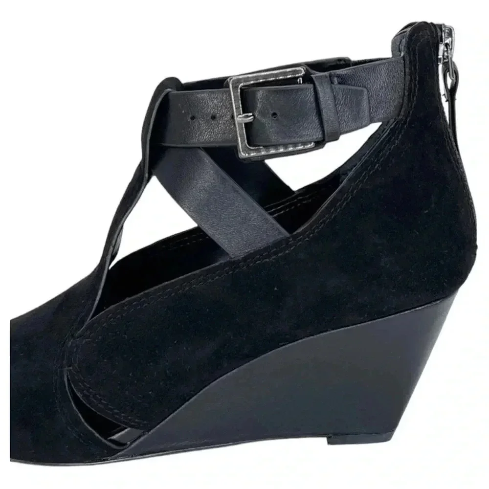 Donald J Pliner Sila2 Black Suede Leather Womens Wedge Pump Size 6.5M